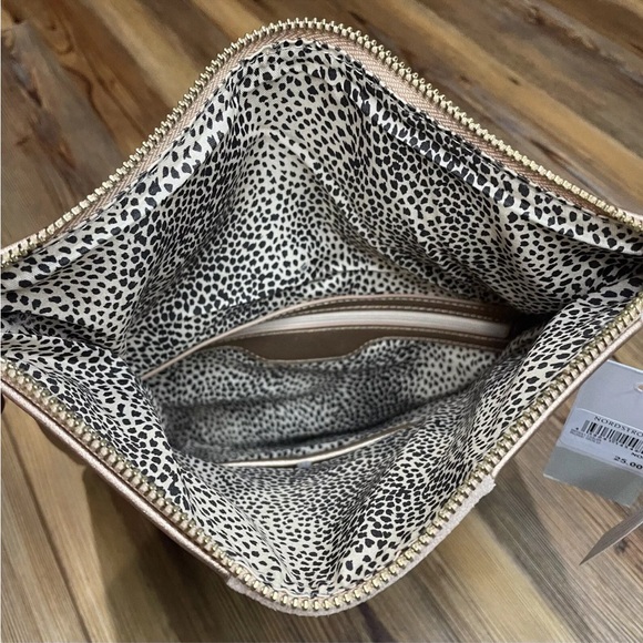 Nordstrom BP Champagne Purse Rose Gold Clutch Zipper Shiny Small Handbag Tan NWT - Picture 5 of 6
